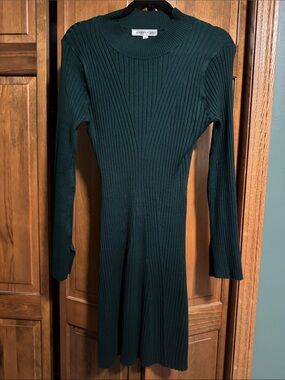 Madden Girl Forest Green Ribbed Long Sleeve Light weight Sweater  Dress